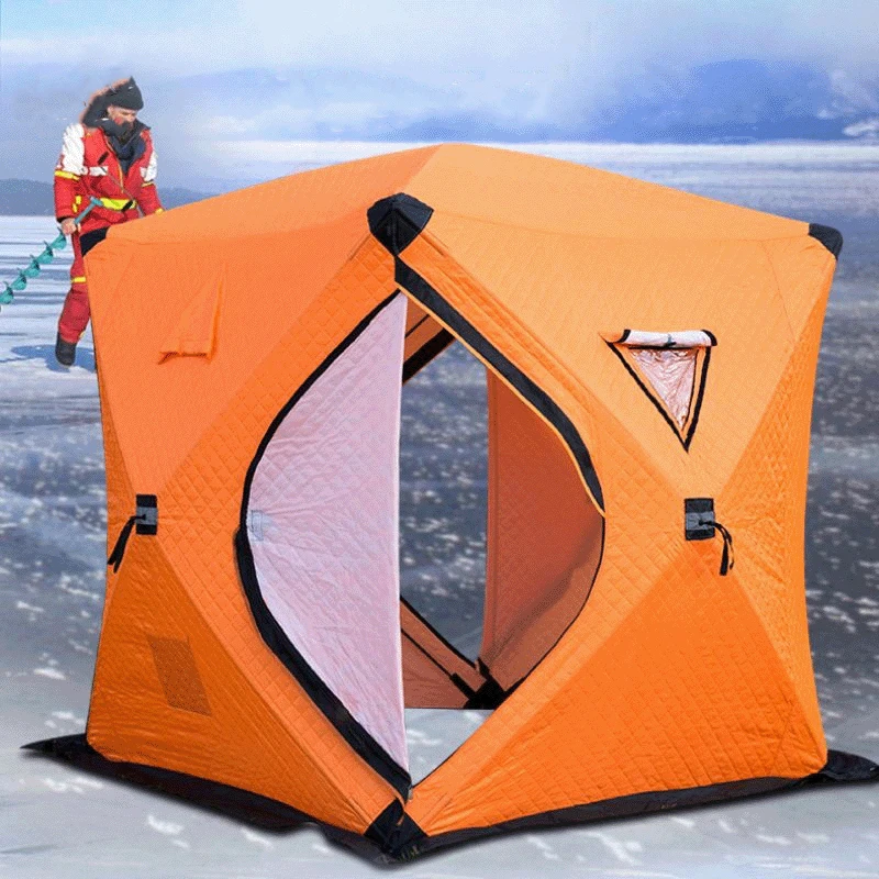 Outdoor Winter Windproof Tents Automatic Set Up Oxford Cloth Cotton Lining Warm Camping Fishing Tent with Snow Skirt