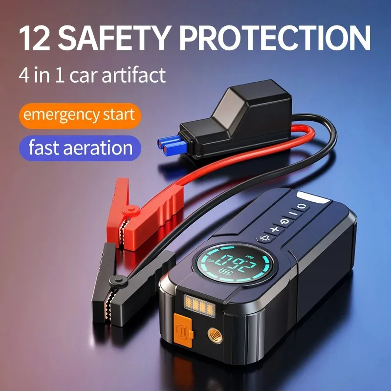 Car Tire Inflator Portable Air Pump Compressor Portable Tire Inflator Car Jump Starter Power Bank With EVA Bag