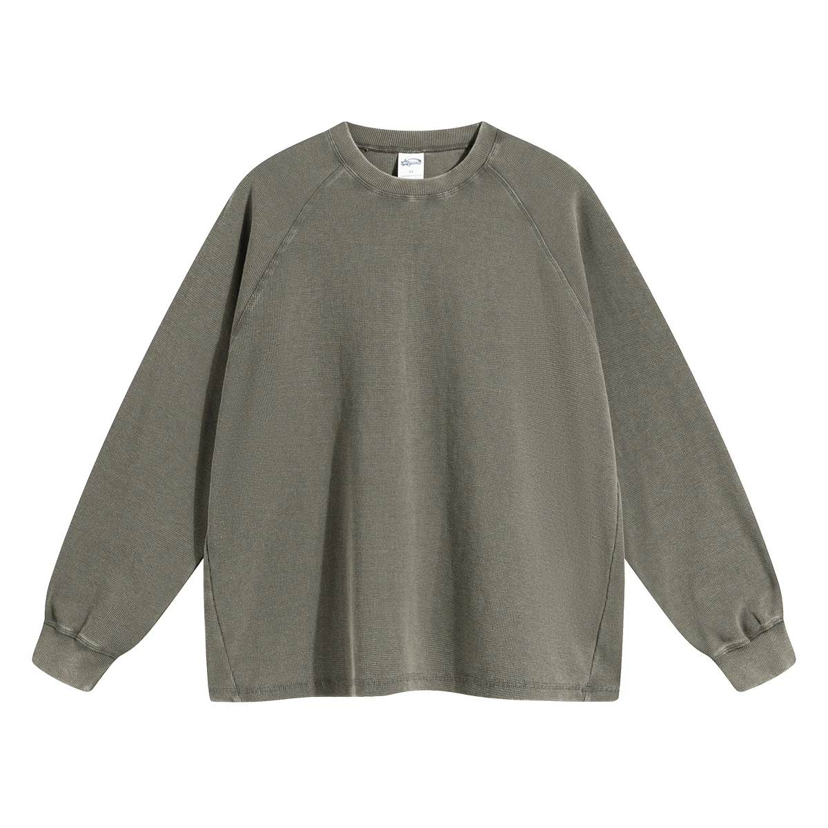 2024 Fall men heavyweight 350gsm waffle knit thermal shirt tops loose oversized streetwear retro washed t shirts long sleeves