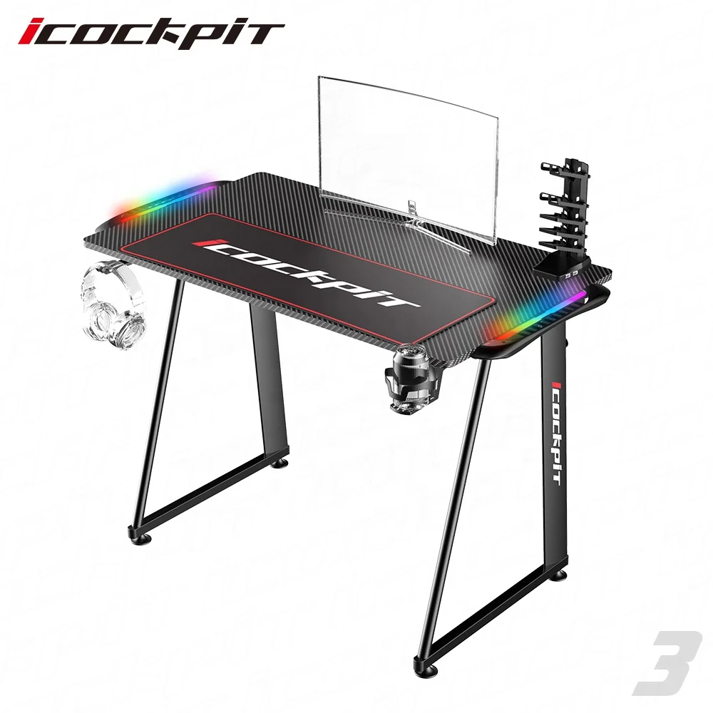 
Icockpit Hot Sale Metal Legs Computer Desk Gaming Table With RGB Led Lights PC Computer Gaming Desk 