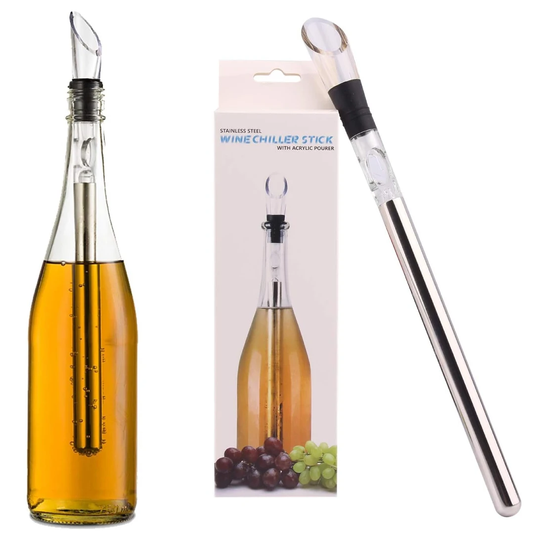 New Trend 304 Stainless Steel Wine Cooler Stick 3 In 1 Rapid Iceless Wine Chiller Stick With Stopper And Aerating Pourer