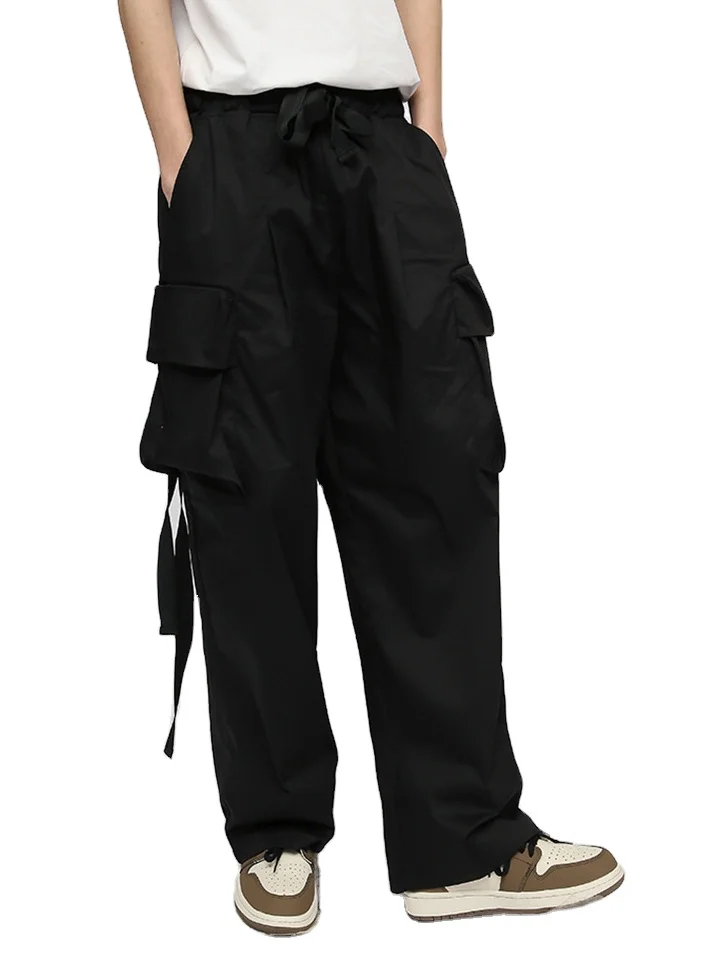 Custom Drawstring Waist Zip Pocket Nylon Casual Jogger Trousers Cargo Pants Men