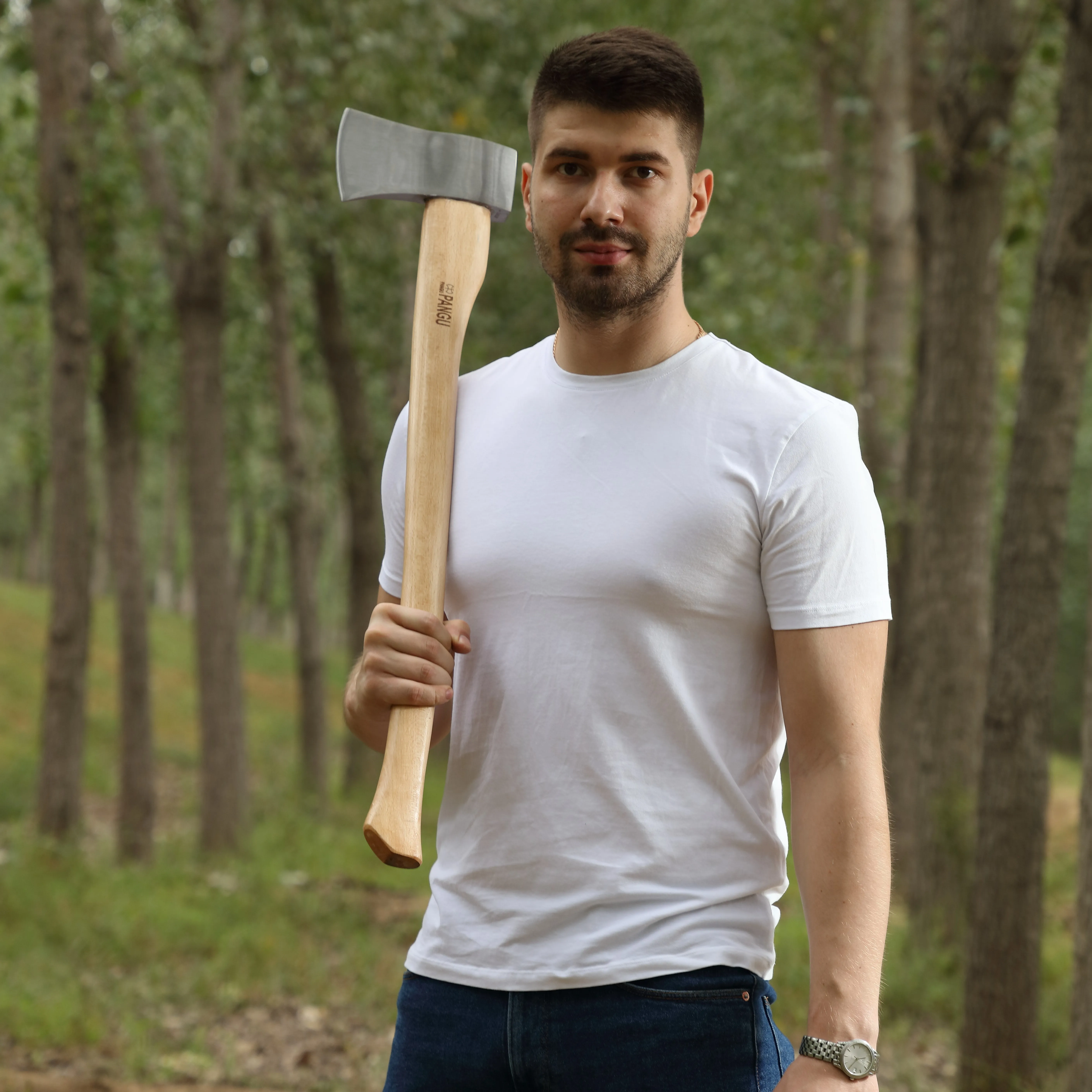 America Type Damascus Hand Axe With Hickory Axe Handle