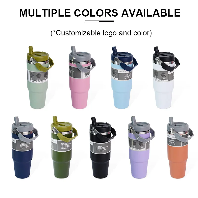 Wholesale customize 20oz 30oz regular tumbler double wall coffee cup insulated car vacuum travel mug with handle lid And straw