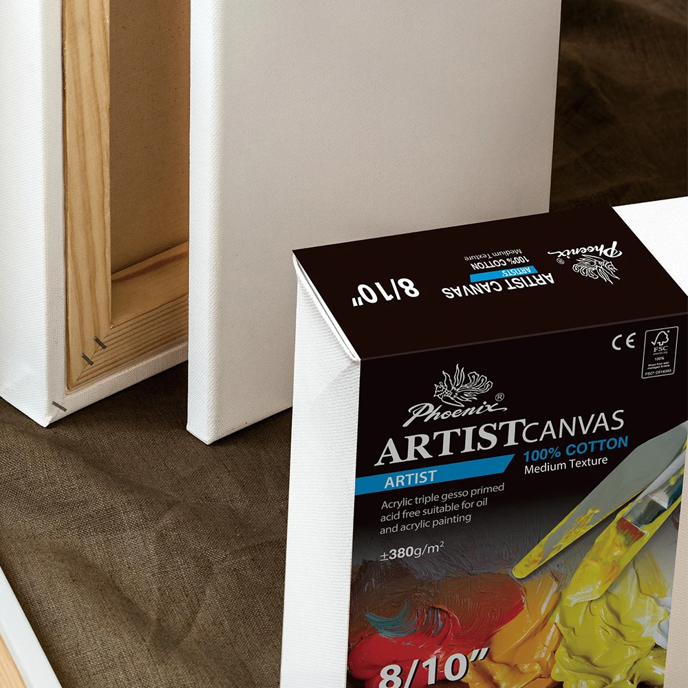 Phoenix Artist Grade Good Absorbency 11 OZ 6pcs Art Acrylic Painting Blank Cotton Fabric Stretched Canvas