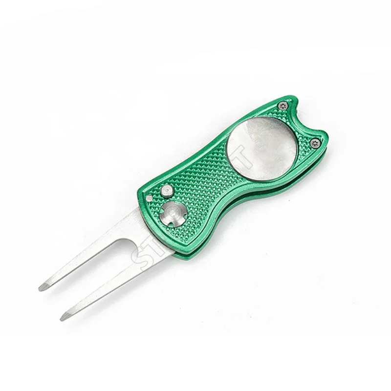Custom Logo Bulk Putting Green Metal Divot Repair Fork Kit Stainless Steel Colorful Foldable Golf Pitch Tool
