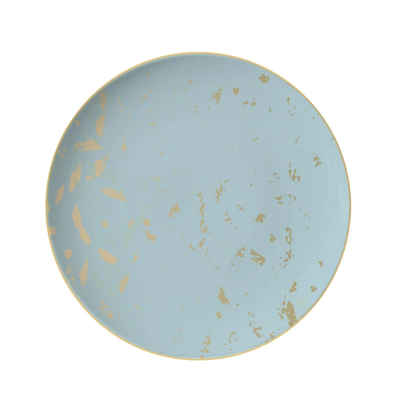 Light Blue and Gold Porcelain Dinner Set Wedding Decorative Charger Plate Bone China Dinnerware for Wedding Tabletop Crockery