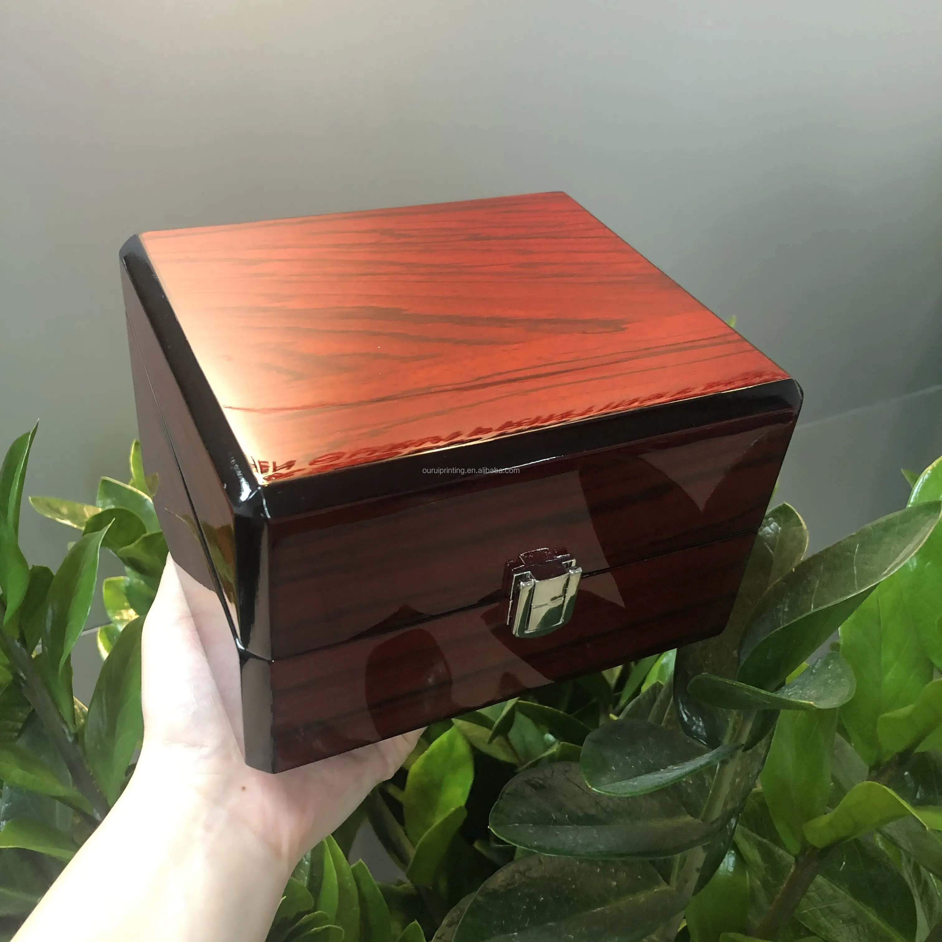 custom highend whole set gift luxury fancy brand jewelry packaging red PU Outer PU lining single slot brand watch box