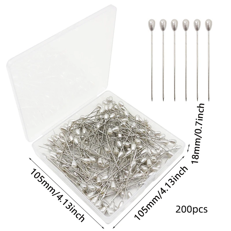200pcs Silver Pearl Head Pins Bouquet Decorative Positioning Bead Pins Drop Shaped 55mm Pearl Needle Wholesale