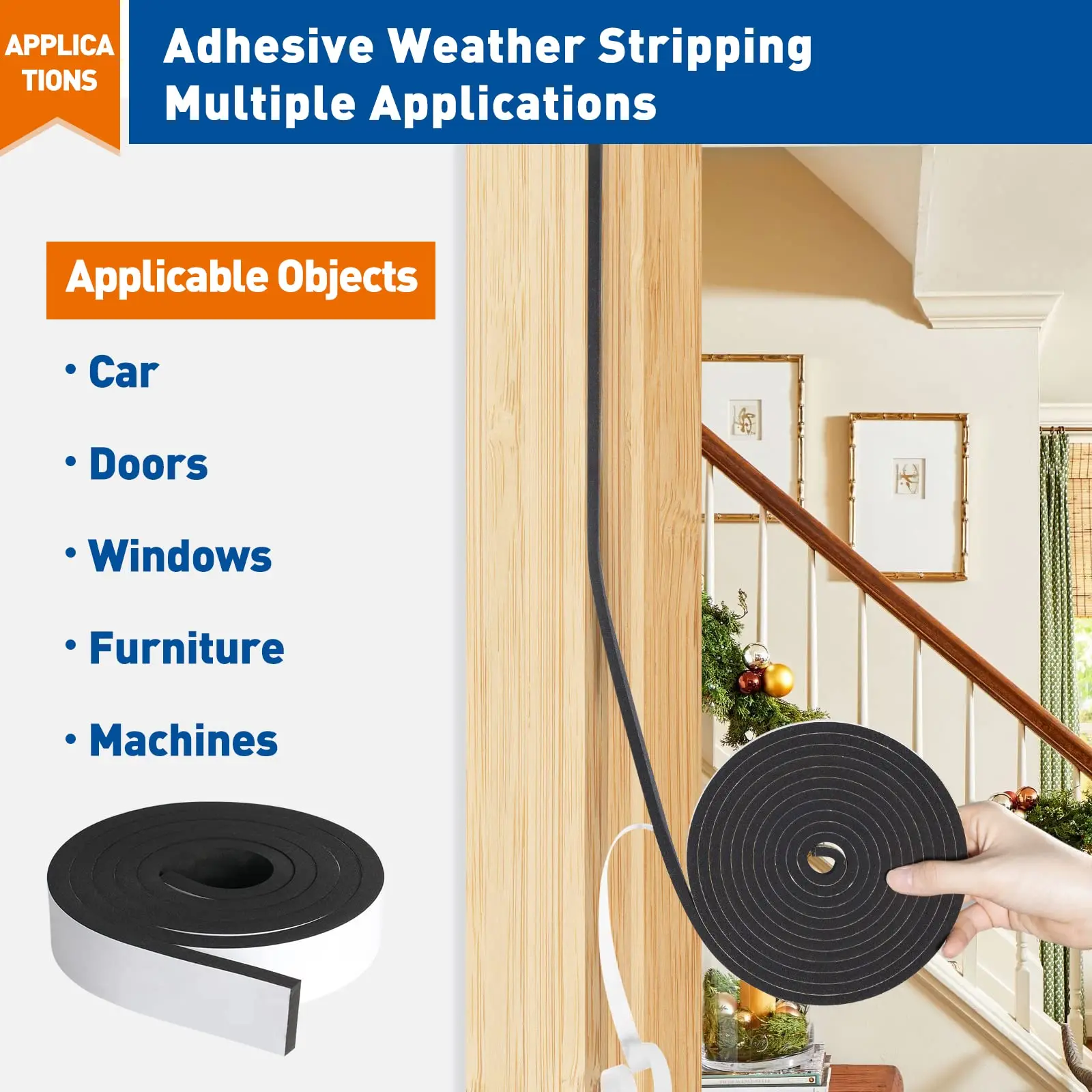 Foam tape Foam Tapes Self Adhesive Seal Strips Each Roll Weatherstrips High Resilience Weather Stripping Door Seals for Door