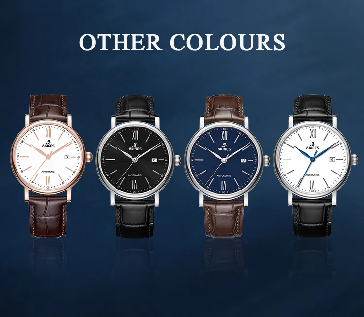 Akires Vintage Stainless Steel Mechanical Automatic Watch Sapphire crystal Glass Watch Luxury Genuine Leather Retro Watch