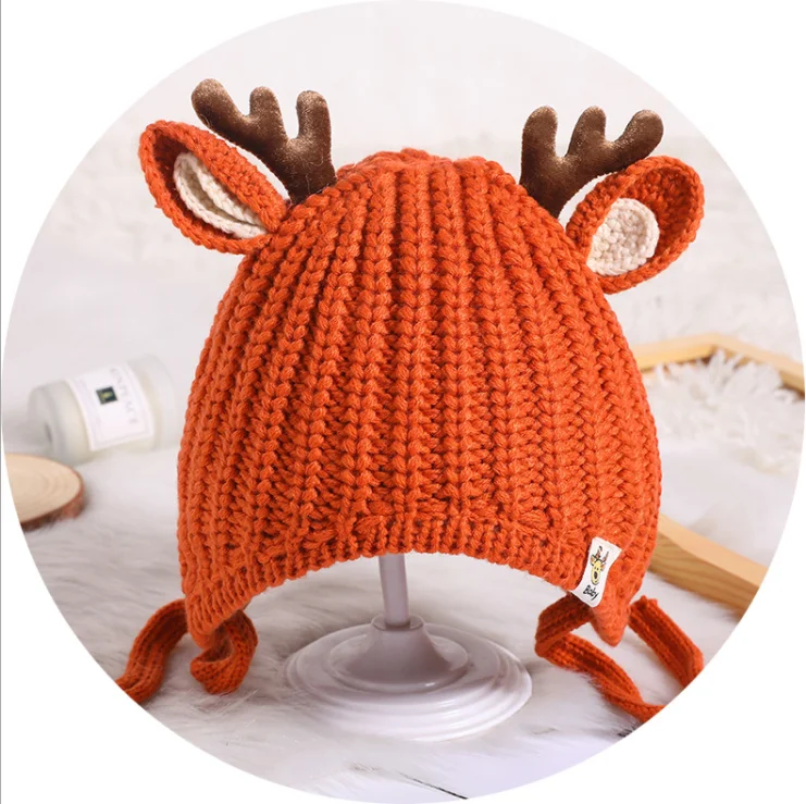 2023 hot sales cute knit new baby deer hat crochet the Christmas deer hat