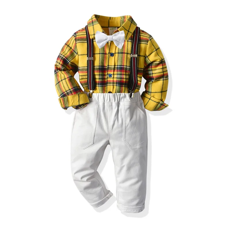 2020 Autumn Kids Boys Gentleman Baby Long Sleeve Romper + Bow Tie Bib Set Boy Back Pants Suits