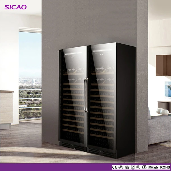 Free standing Morden Big Tall Led Display Vertical Glass Door Front Wine Dual Zone Cooler Cellar Red Wine Fridge