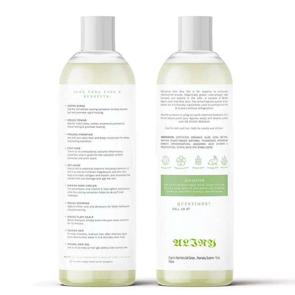 Private label pure organic superior filtration for purity aloe vera soothing gel for face