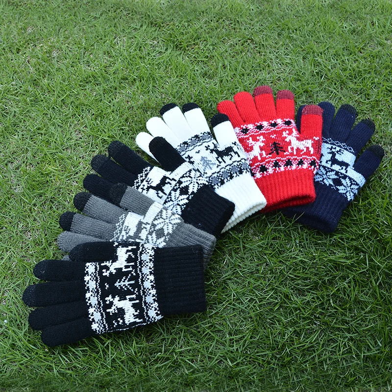 Прямая продажа с фабрики рождественские жаккардовые перчатки с оленем для сенсорного экрана Зимние перчатки для Хэллоуина теплые перчатки