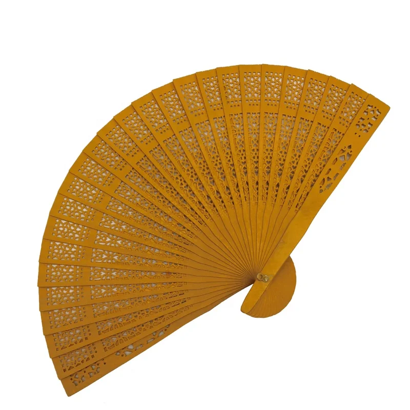 Ready Hand Fan! Hot Selling Colored 8 inch Full Carved Wooden Folding Hand Fan for Wedding and Gift
