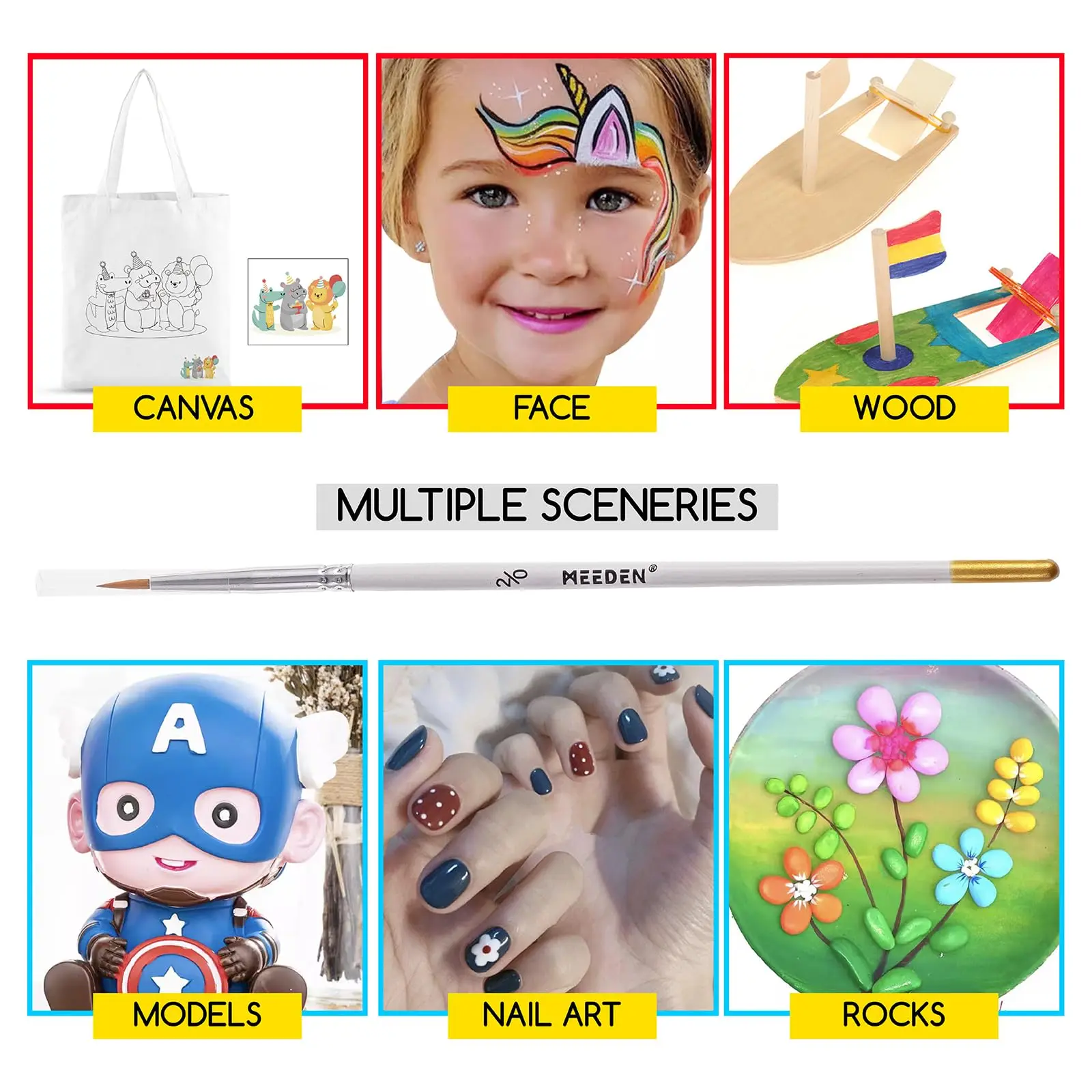 MEEDEN 6Pcs Miniature Detail Paint Brushes Small Fine Tip Paintbrush Set for Acrylic Watercolor Painting Model Paint Brush