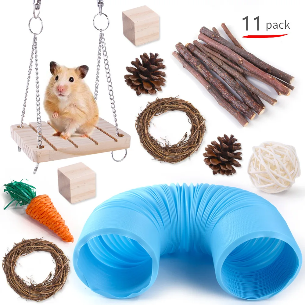 Hamster Wooden Manufacturer Pet Rabbit Dutch Pig Grass Ball Molar Tunnel Pet Dog Toys Set For Pets