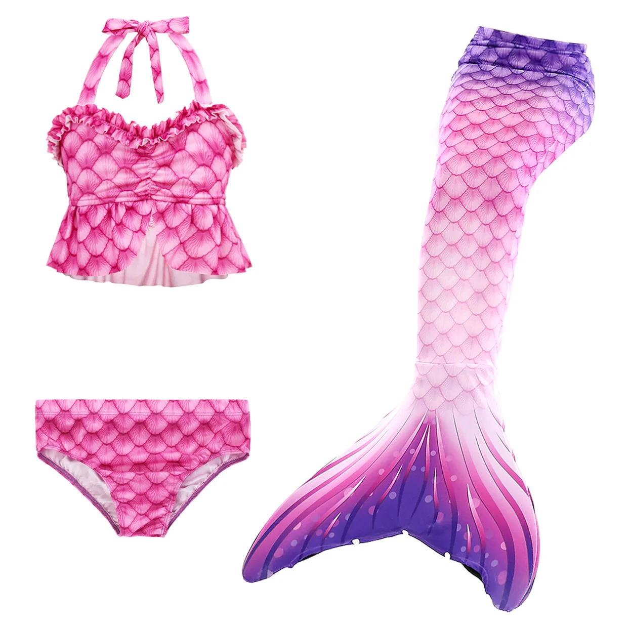 3Pcs Girls Swimsuit Mermaid Tails for Swimming Princess Bikini Bathing Suit Set