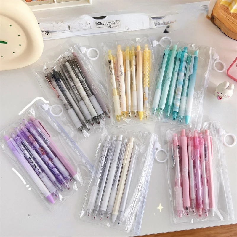 Korean Minimalist Gel Pens Kawaii Stationery Gel Pens Bagged Gel Pens Set 0.5mm Black