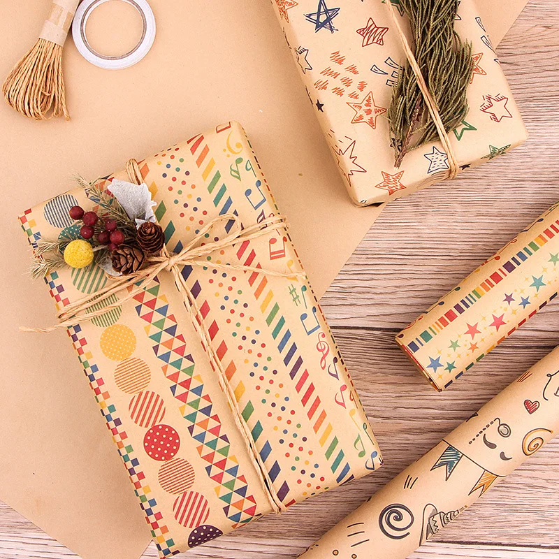 Wholesale Free Sample Colorful Different Styles Gift Wrap Paper Rolls Kraft Wrapping paper