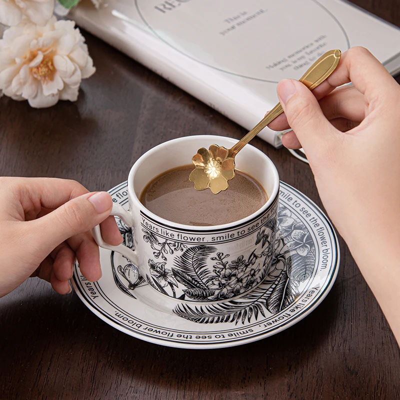 Light Luxury Style Wave Point Design Porcelain Dinnerware 200ML One Coffee Cup With Saucer Ceramic Tableware Set Gift For Guests