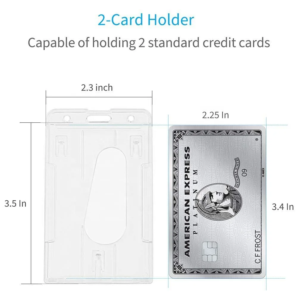 Wholesale PS PC Vertical 2 Dual Credit Card Holder Protector Cover ID Card Double Hard Plastic Portable Work Card Holder