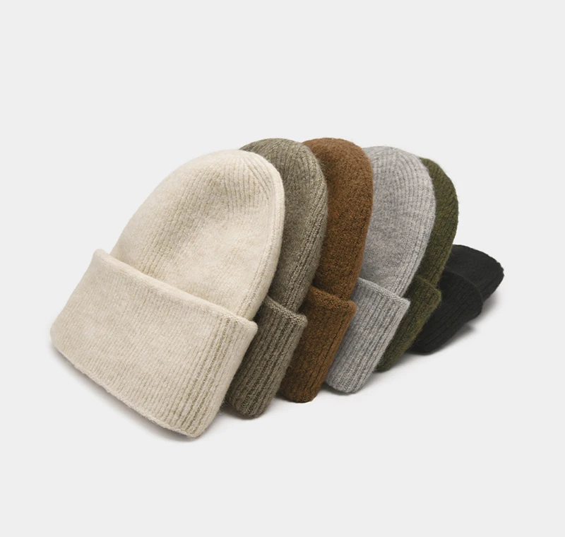 custom luxury warm wool knitted beanie blanks winter cashmere bennie caps women pure wool beanie hats with custom logo