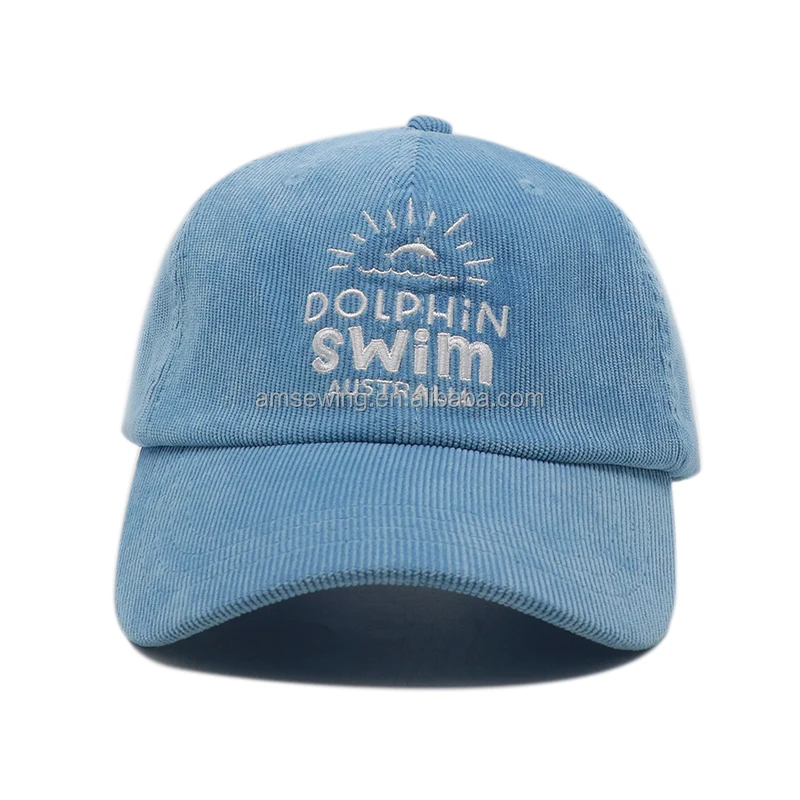 High Quality 6 Panel Custom Embroidery Logo Wholesale Touch Fasteners Snapback Caps Corduroy Unstructured Flat Brim Dad Hats