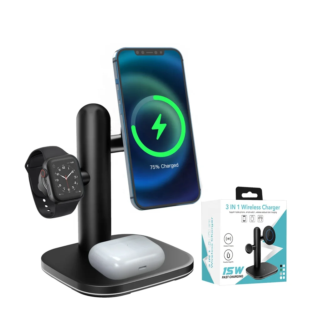 High Speed Magnetic Wireless Phone Charger 15w 3 in 1 Wireless Charger Pad Tree Design Wireless Charger