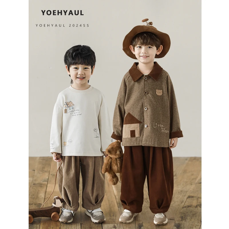 YOEHYAUL N5156 Cartoon Toddler Boys Jackets&outwear 2 Pieces Warm Kids Child Shirt and Sheep Wool Jacket for Boys
