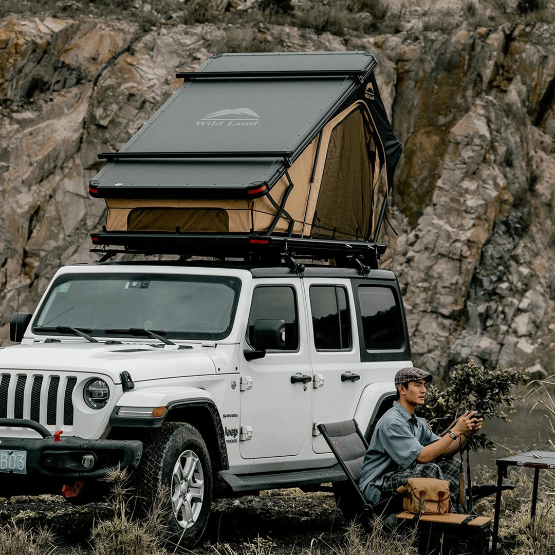 2024 новая твердая палатка на крыше для всех погодных условий для сухопутных автомобилей-черный и бежевый, 2-3 человека, простая установка Wild land Bush Cruiser V2 Pro