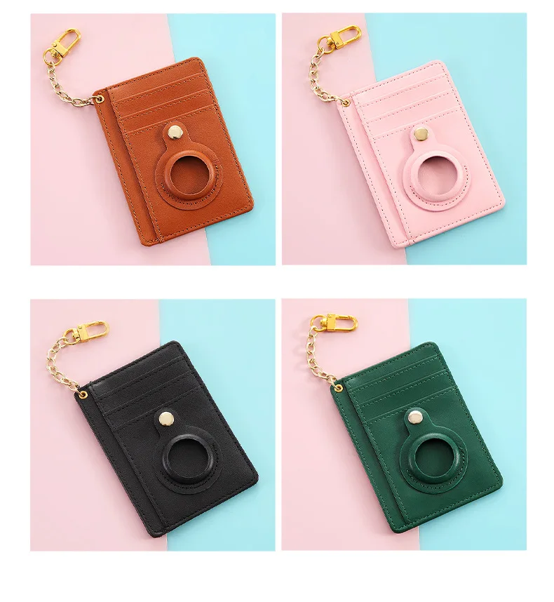 Hot selling  with key chain Airtag tracker protective sleeve PU leather card wallet slim with ID card clip card holder
