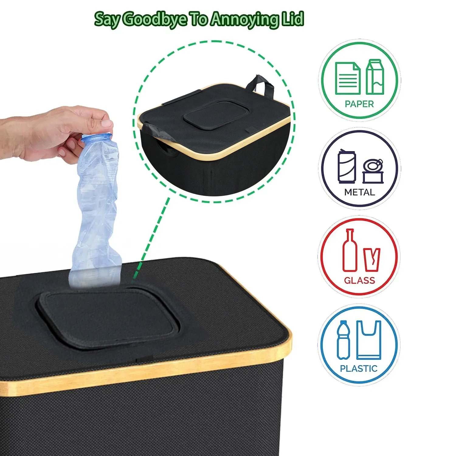 Foldable And Portable Durable Large Bottle Storage Basket Indoor Home Recycling Bins With Lid For Kitchen