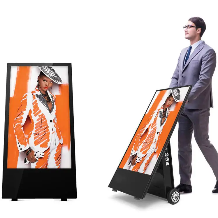 1800 Nits Semi-door 43 Inch Battery Powered Portable Digital Poster Outdoor Movable Totem Battery Powered Lcd Digital Signage