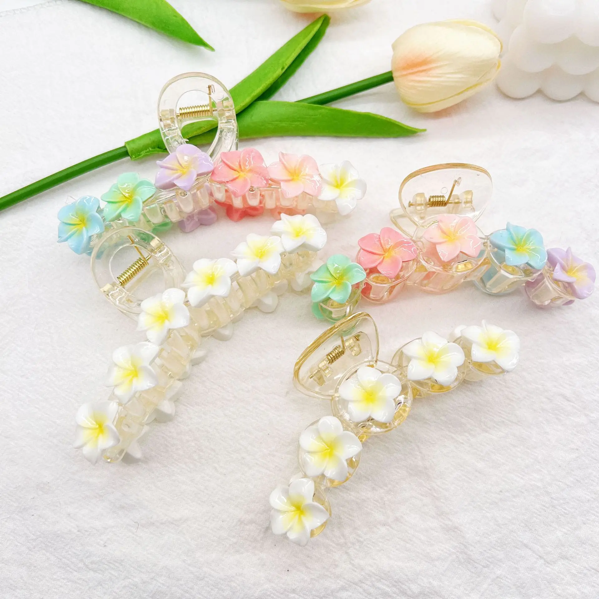 Cross-Border Amazon New Floral Hair Clip Frangipani Large Claw Women Back Head Updo Shark Clip Hair Accessory