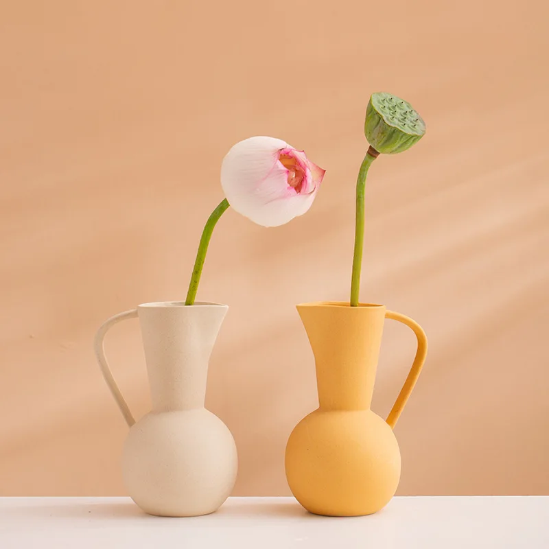 High Quality Ins Popular Ceramic Vase Kettle Decoration Modern Living Room Dining Table Orange Jug Vases