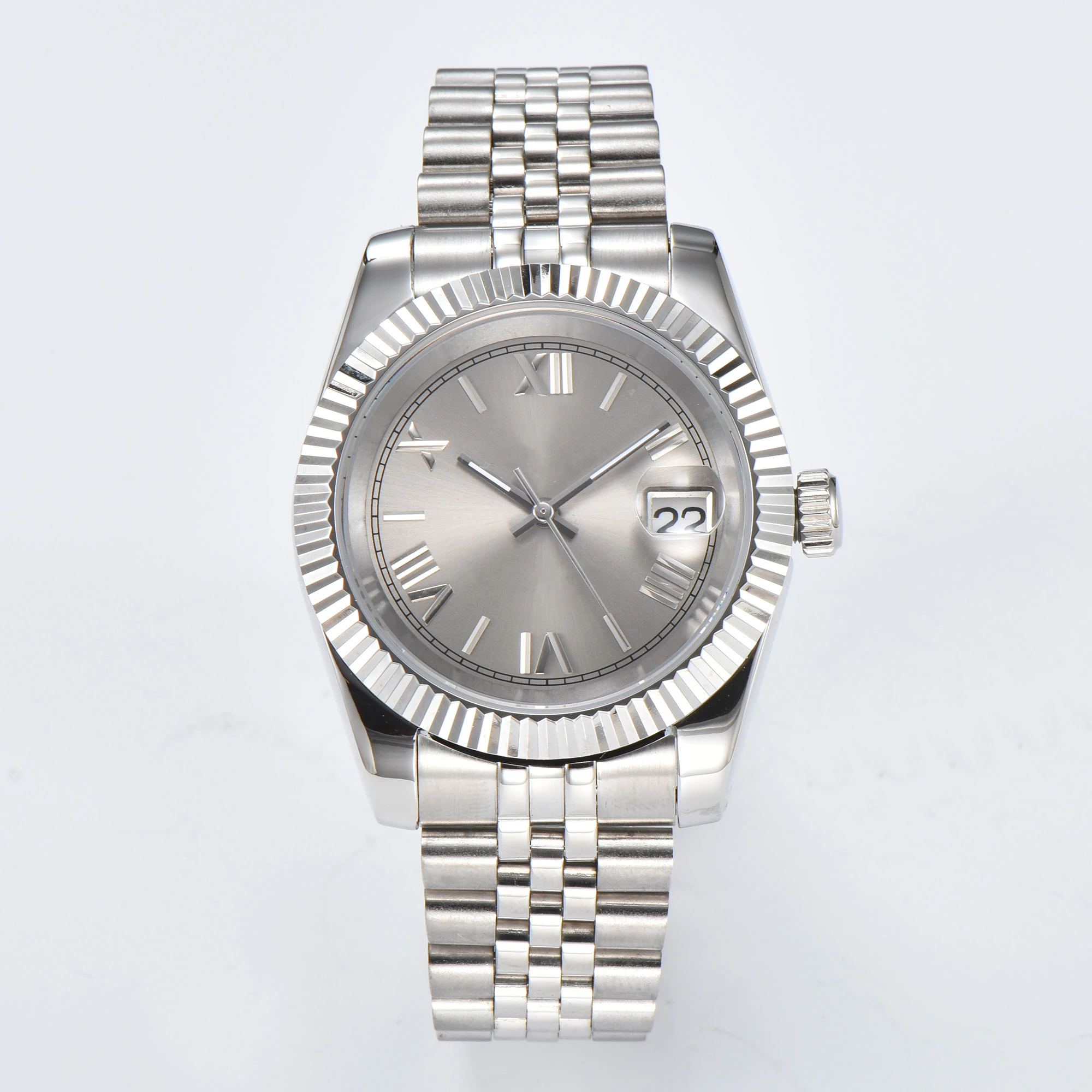 NH35 Watch Luxury Blank Roman Numerals Dial Automatic Movement Magnifier Waterproof Wristwatch Full Gold Custom Logo