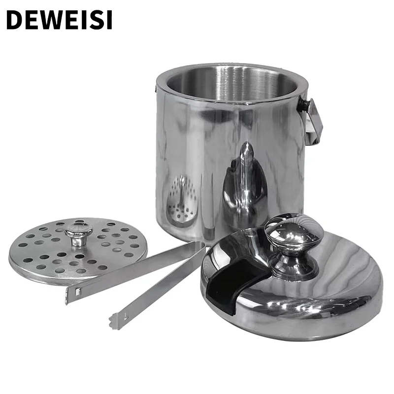 1.3L 3L double wall stainless steel wine bucket champagne ice bucket with lid and ice tong for home cocktail bar chilling wine