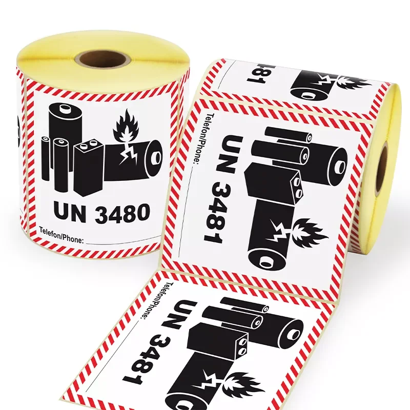 Un 3480 Danger Corrosive Chemicals Warning Semi Gloss Paper Label Printing Adhesive Sticker Shipping Thermal Transfer Labels