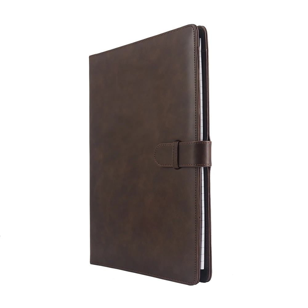 Multi-pocket Custom A4 PU Leather Document Folder Portfolio Organizer File Folder with Ring Binder