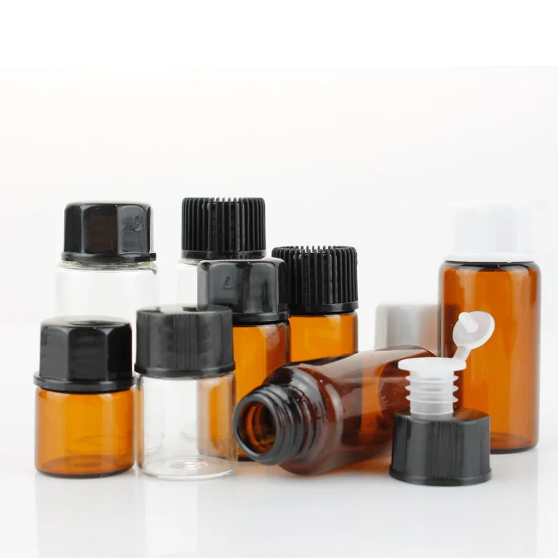 Essential Oil Sample Bottle 1ml 2ml 3ml 5ml Amber Clear Mini Glass Liquid Sample Vial Fragrance Perfume Tester Tube with plug
