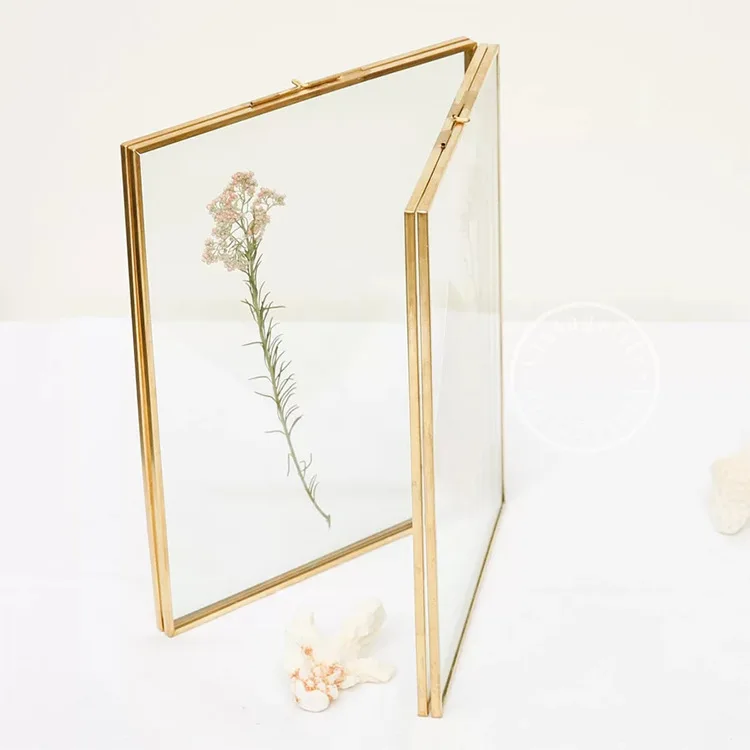 Латунная стеклянная рамка для прессованных цветов лист и искусство подвесная Квадратная металлическая картин прозрачная двойная плавающая