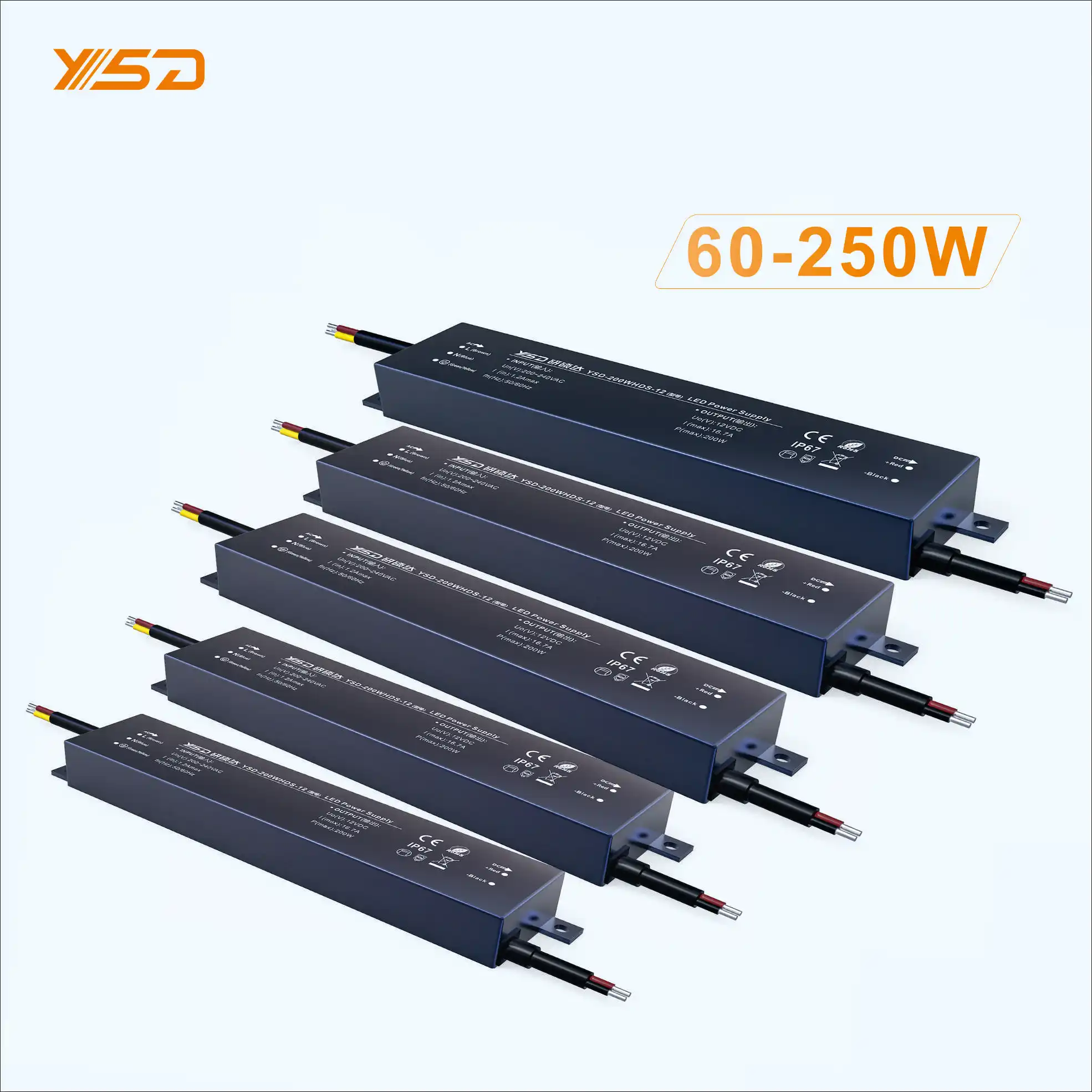 free sample YSD 12V 24V 48V dc Power Supply transformer 60W 100W 150W 200W 300W  Constant Voltage waterproof led driver