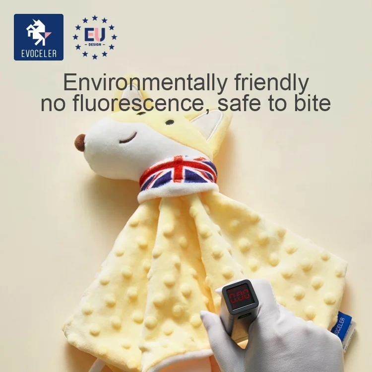 
EVOCELER Bite No Fluff Comforter Blankets Toys Cute Animal Toys With Teether Newborn Baby Teether Short Plush Toys 