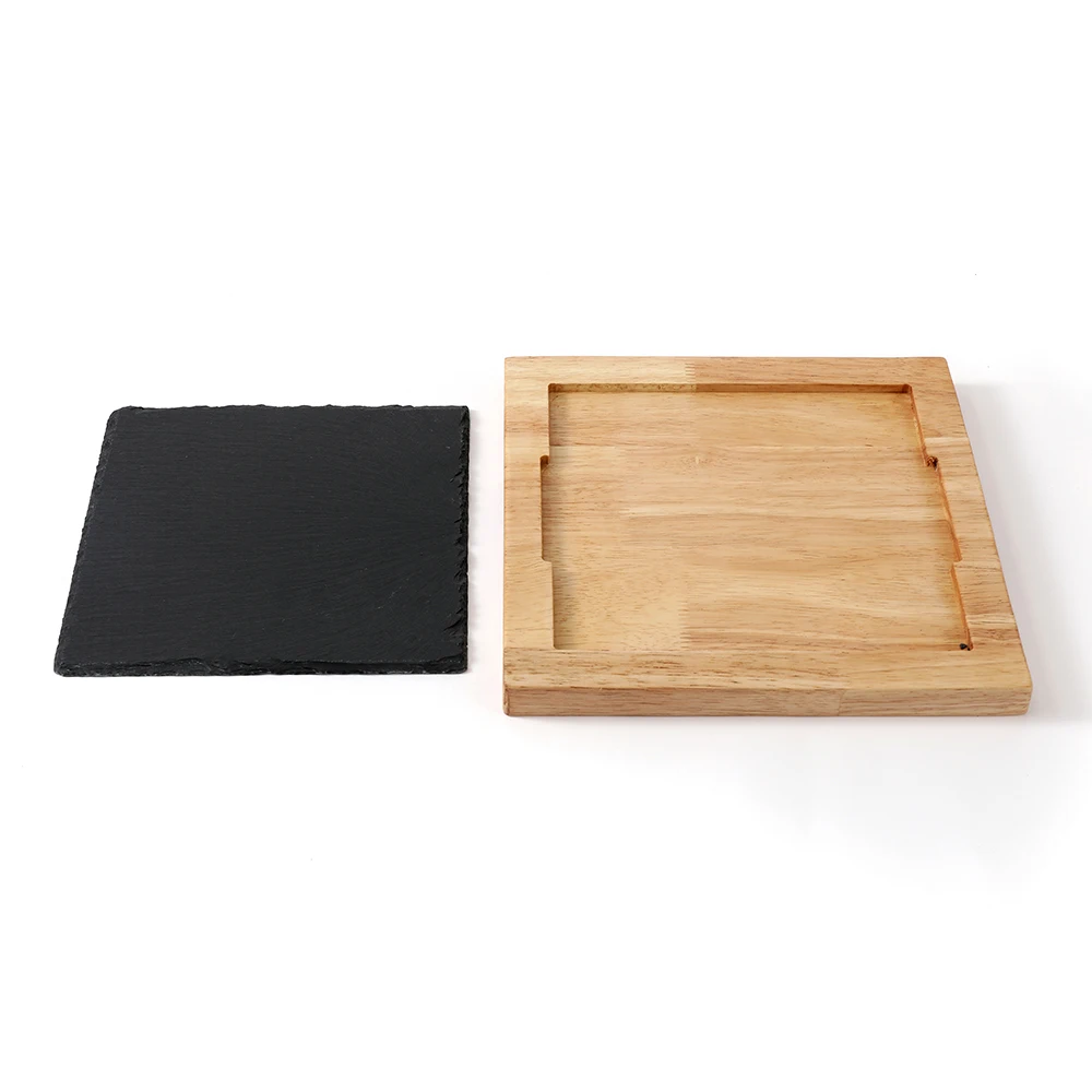 Easily Clean Simple Design Rubber wood Cheese Board with Slate Board Slate Labels Chalk Steak plate kitchenware Pizza black tray