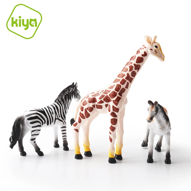 Kiya Hollow PVC Emulational Giraffe Zebra White horse wild animals model set small animal toys farm toy plastic