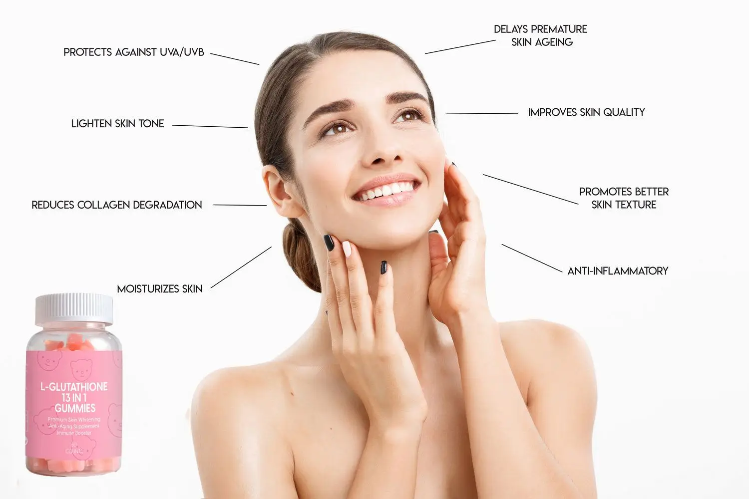 Hot-selling Beauty Private Brand Supplements L-Glutathione 13 in 1 Gummies Bear Biotin Collagen Skin Beauty Whitening Gummies an