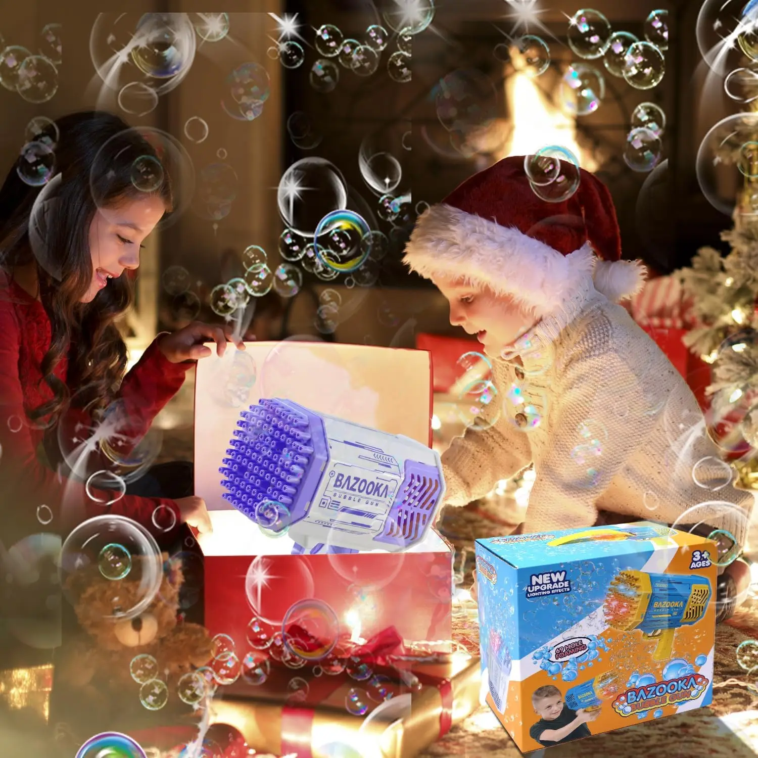 2024 Hot Sale Bubble USB Gun 69 Holes Automatic Rainbow Rocket Boom for Kid Light Up Bubble Machine for Wedding party For  Kids